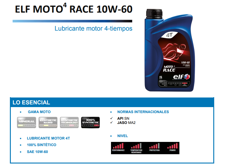 ACEITE ELF MOTO 4 RACE 10W60 1L.